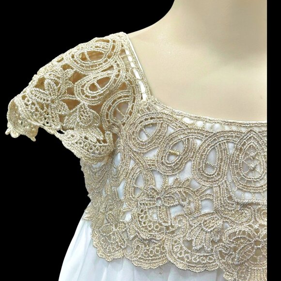 Davids Bridal Metallic Crochet and Chiffon Flower Girl Dress Size 2T Soft White - Picture 5 of 10